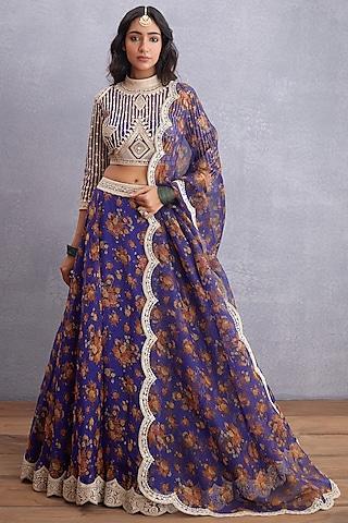 amethyst purple printed cotton silk lehenga set