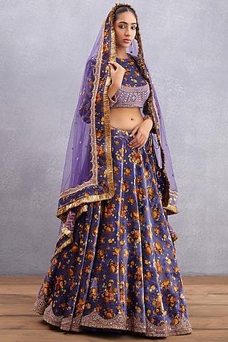 amethyst purple printed velvet lehenga set