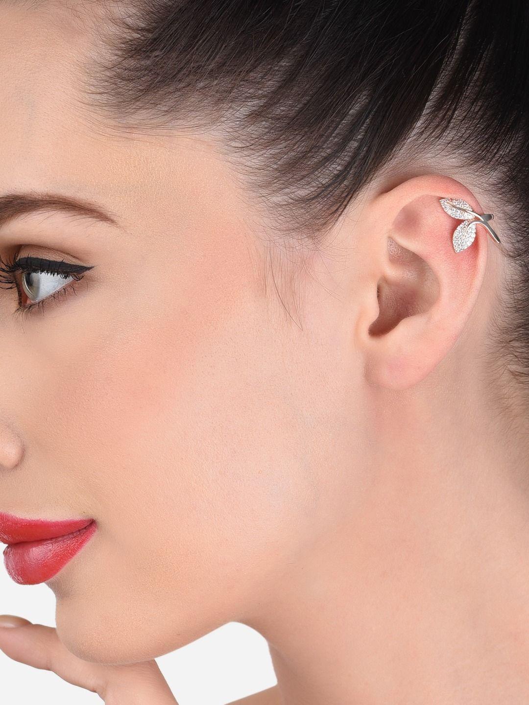 ami rose gold leaf shaped ear cuff earrings