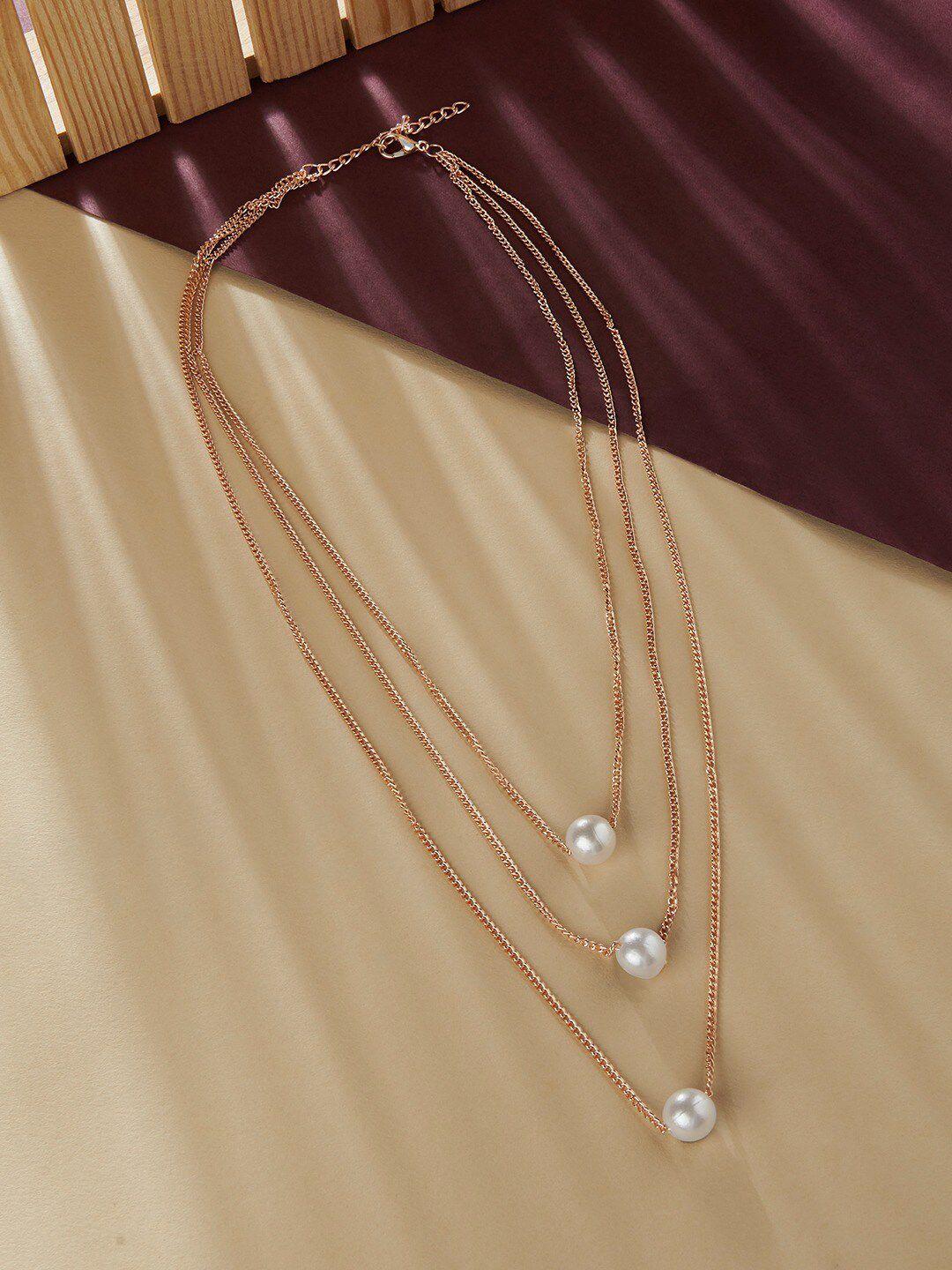 ami rose gold-plated contemporary 3 layered pearl beaded chain