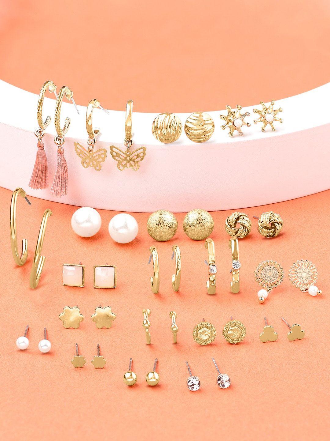 ami set of 20 gold-plated & white contemporary studs & drop earrings