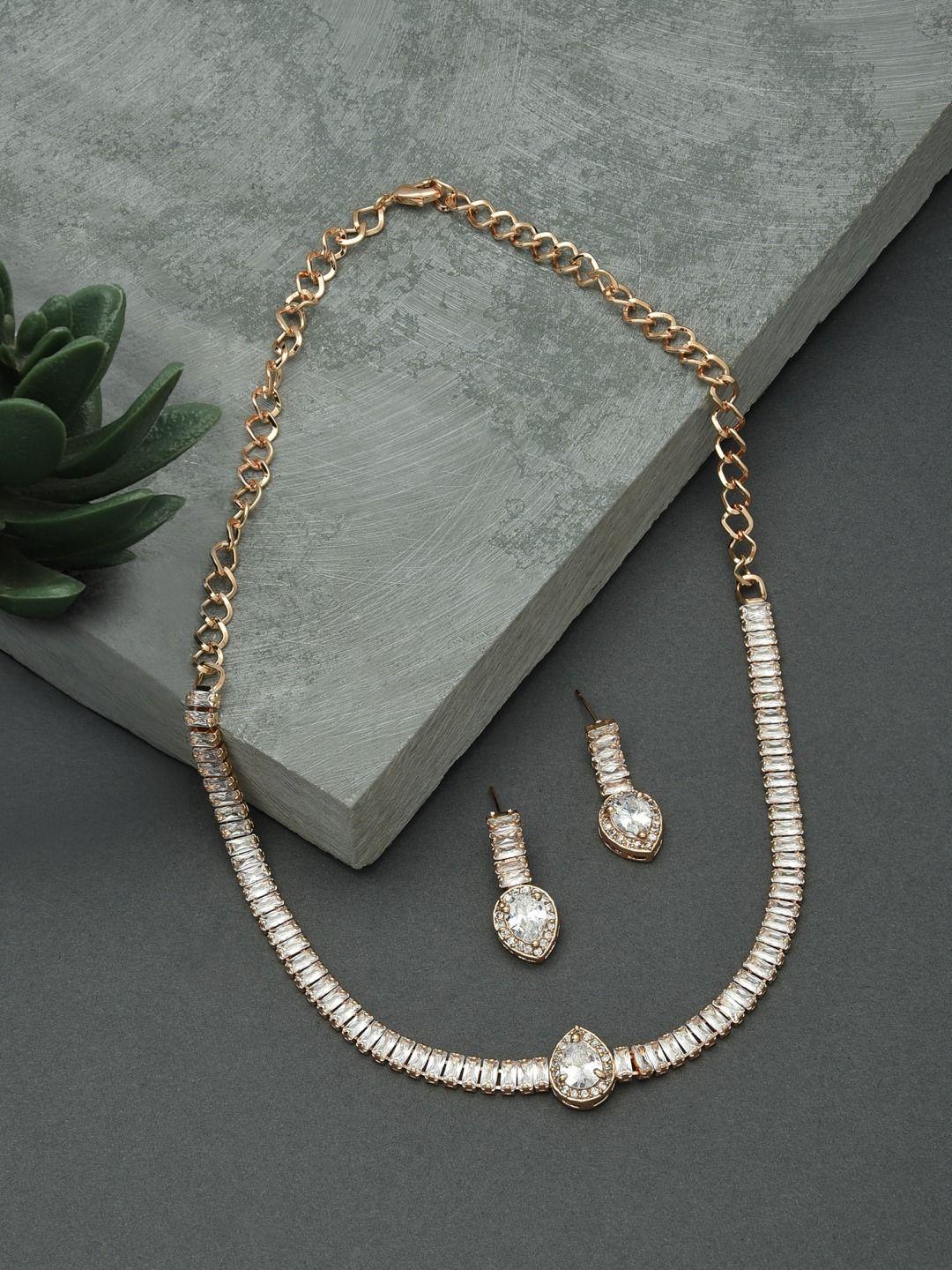 ami women rose gold-plated & cz stone-studded jewellery set