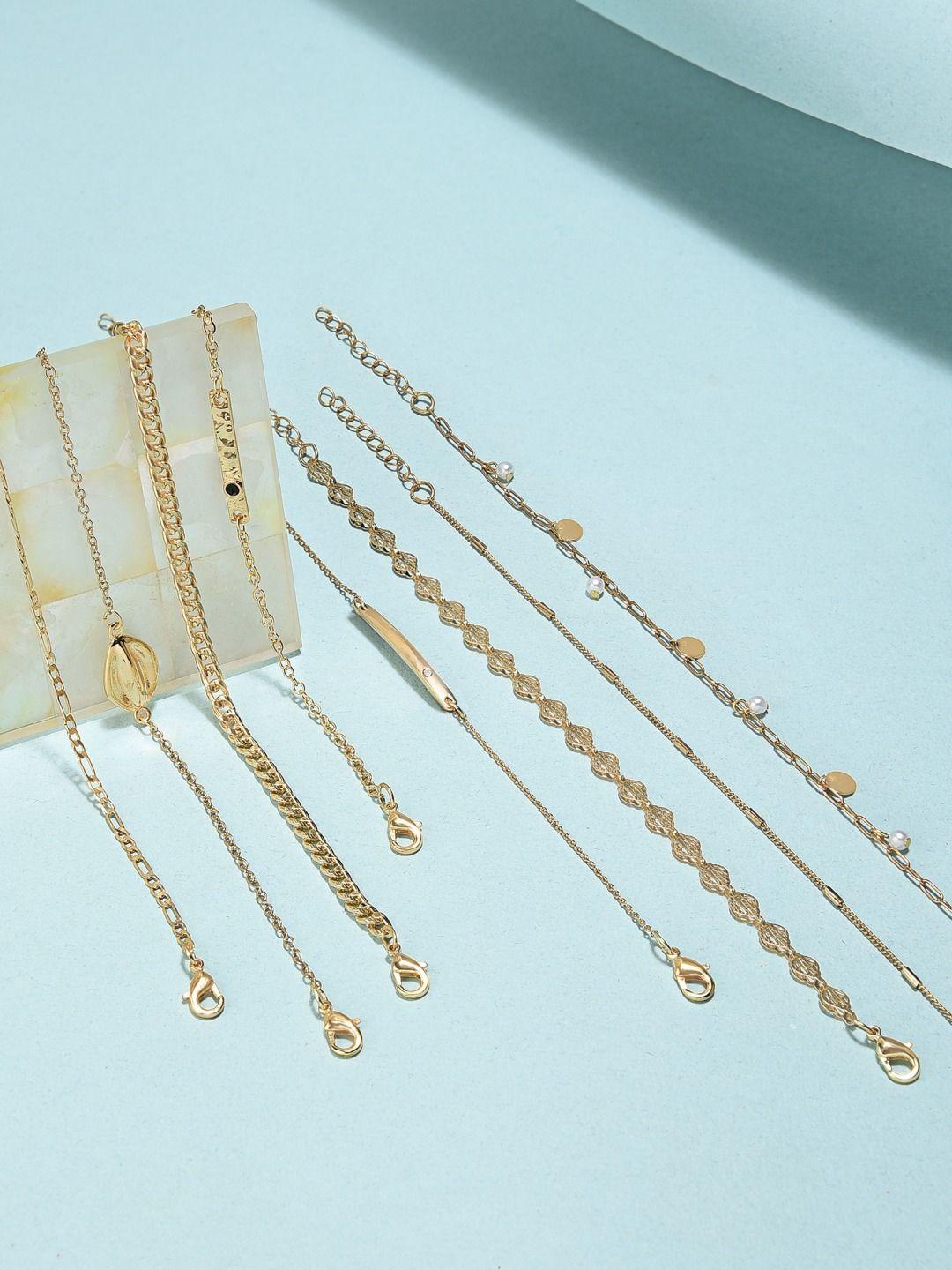 ami women set of  8 gold-toned pearls gold-plated wraparound bracelet