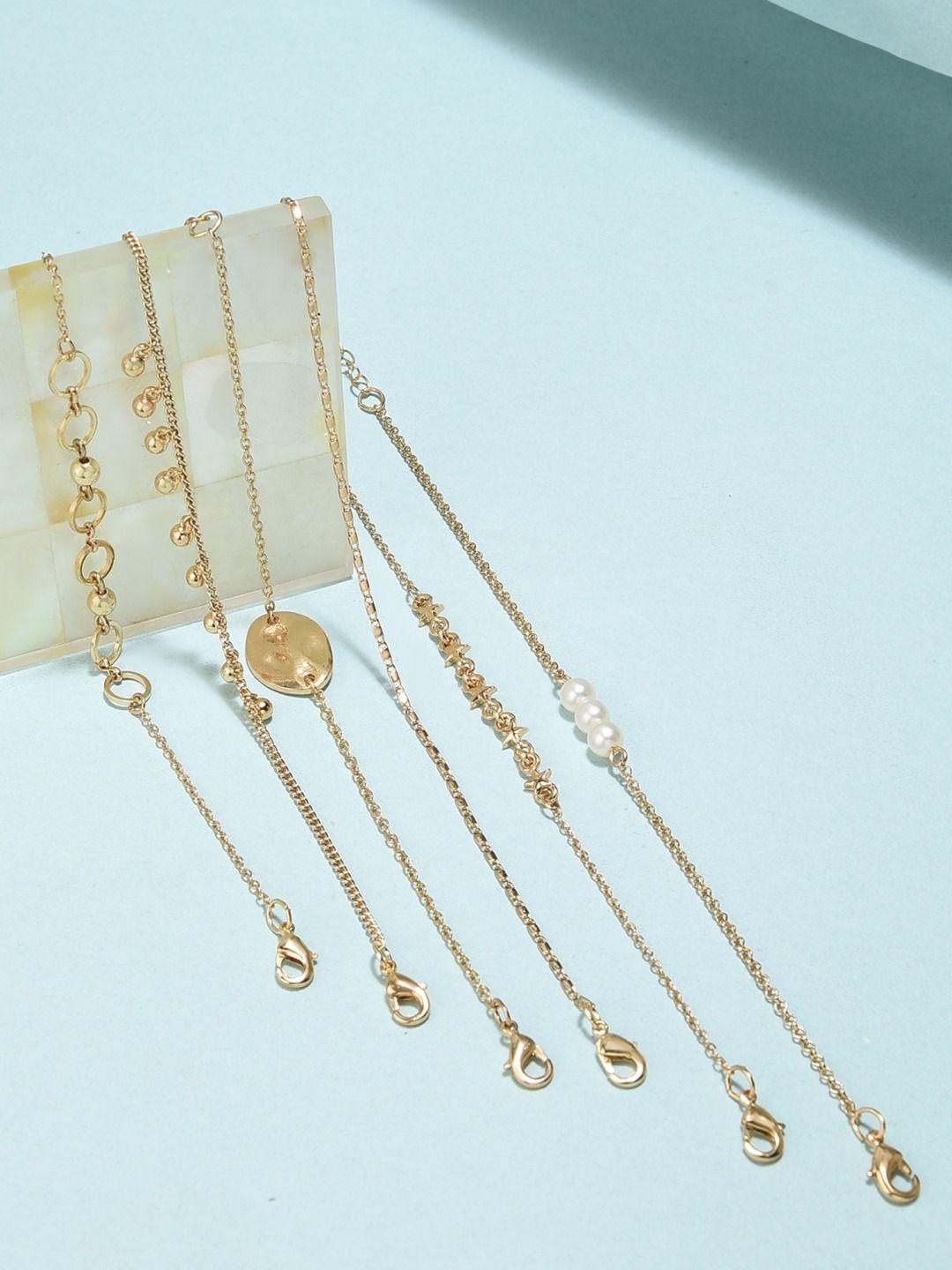 ami women set of 6 gold-toned pearls gold-plated wraparound bracelet