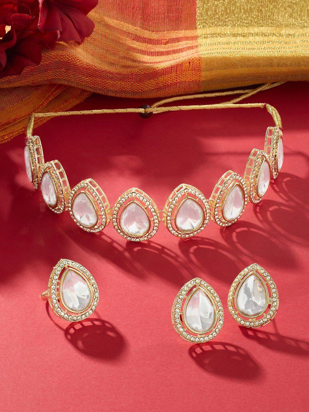 ami gold-plated ad-studded teardrop shaped jewellery set