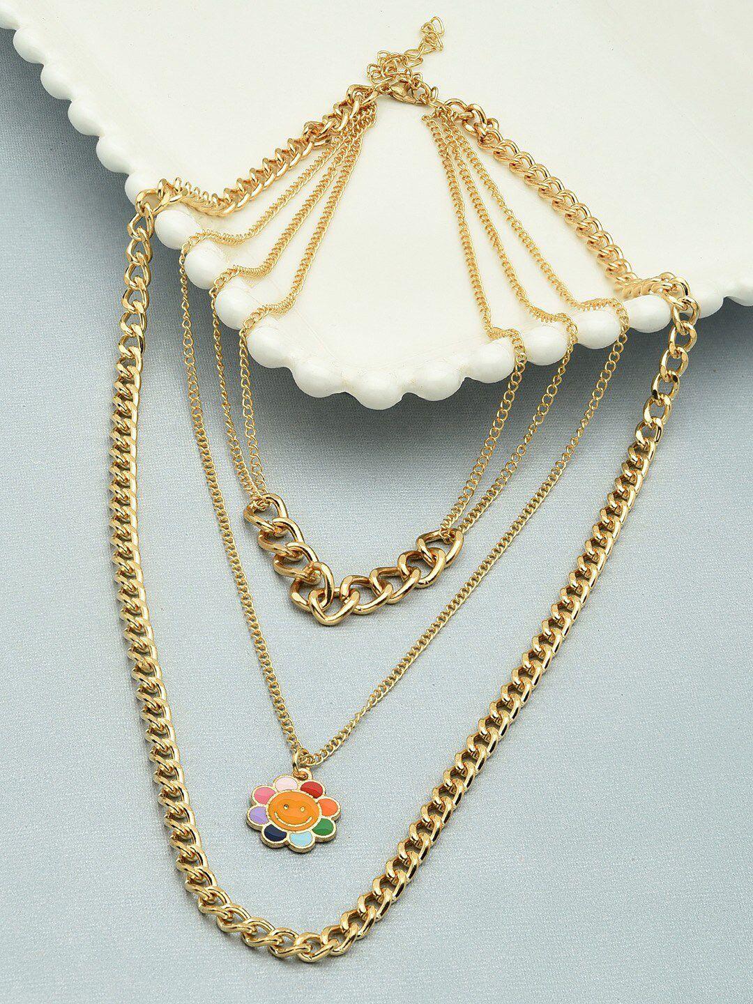ami gold-plated contemporary 3 layered flower charm chain