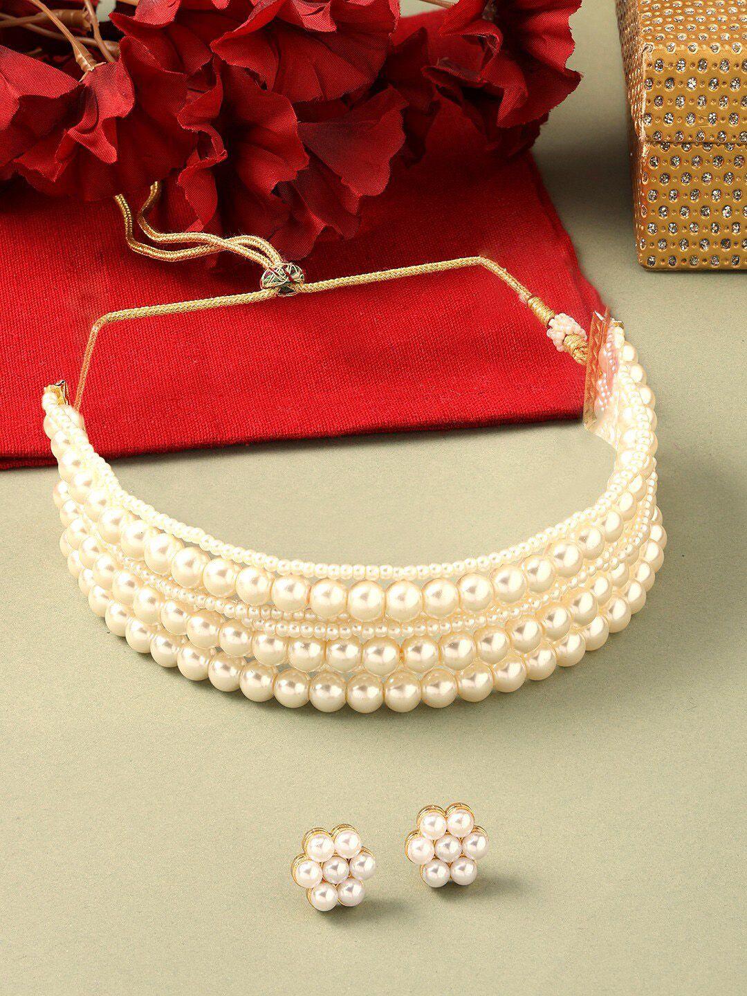 ami gold-plated pearl beaded layered choker jewellery set