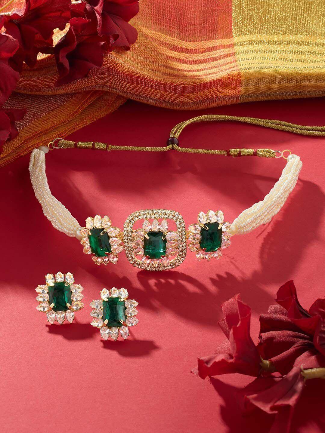 ami gold-plated stone studded & beaded jewellery set