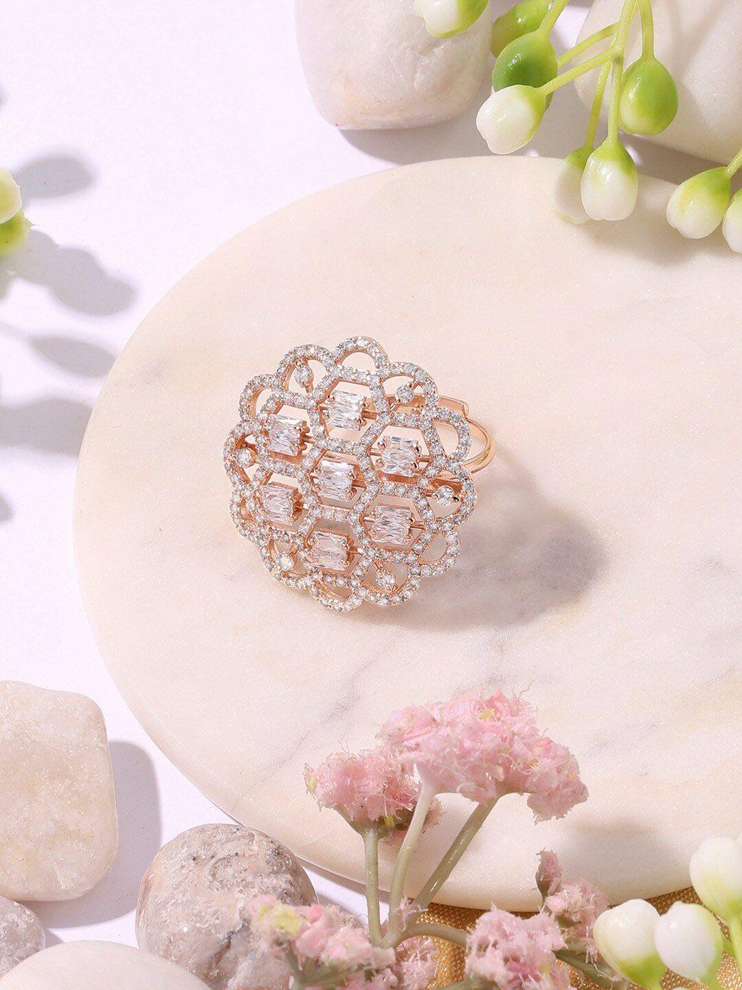 ami rose gold plated cz-studded adjustable ring