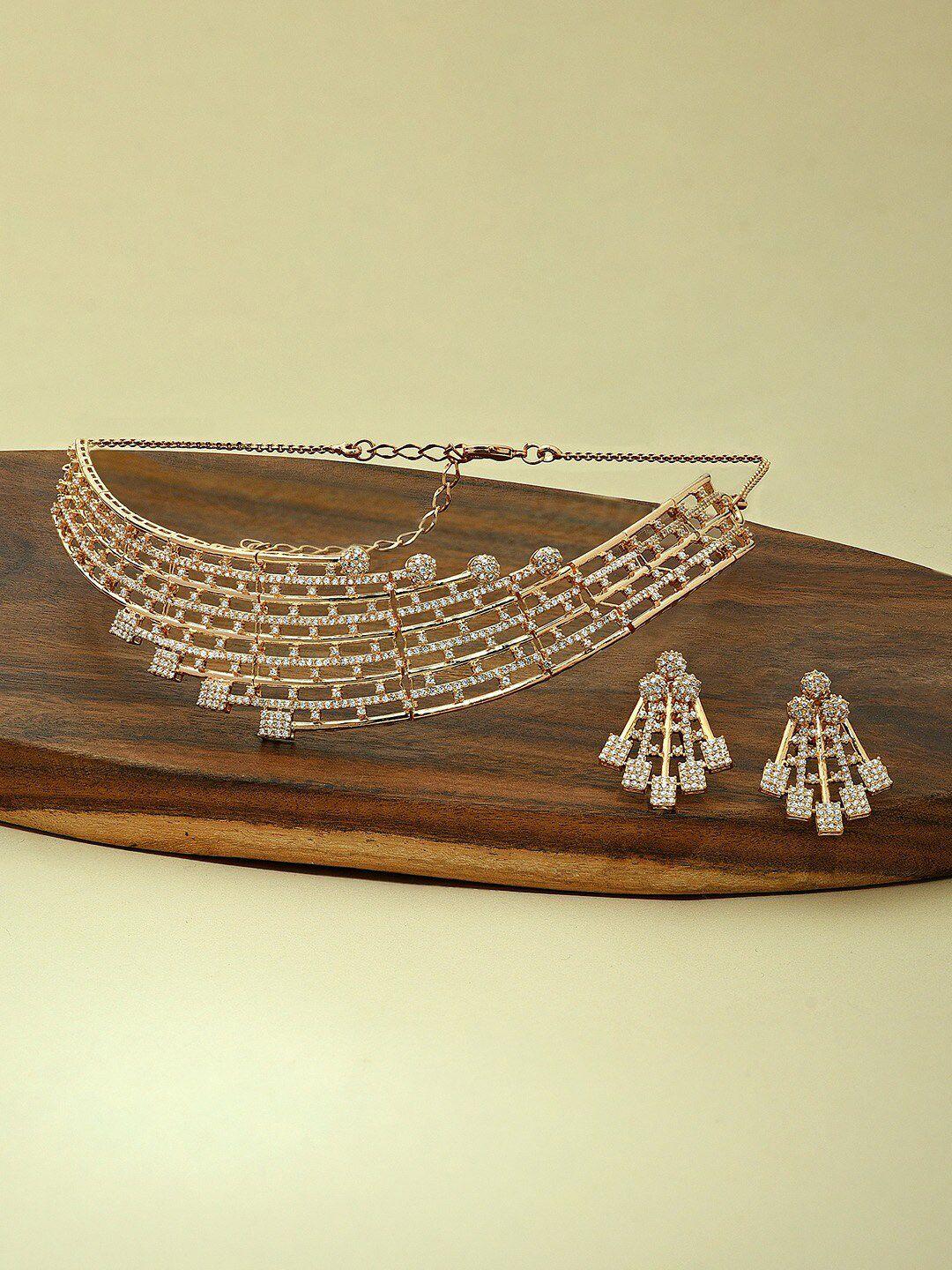 ami rose gold-plated cz studded jewellery set