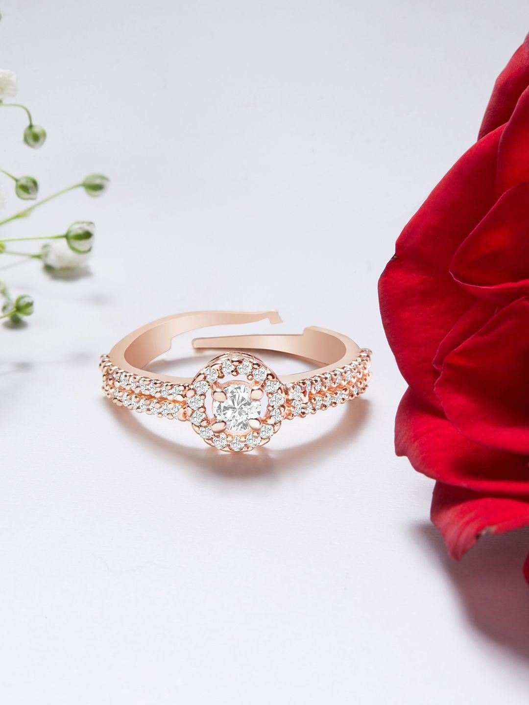 ami rose gold-plated white cz-studded adjustable finger ring