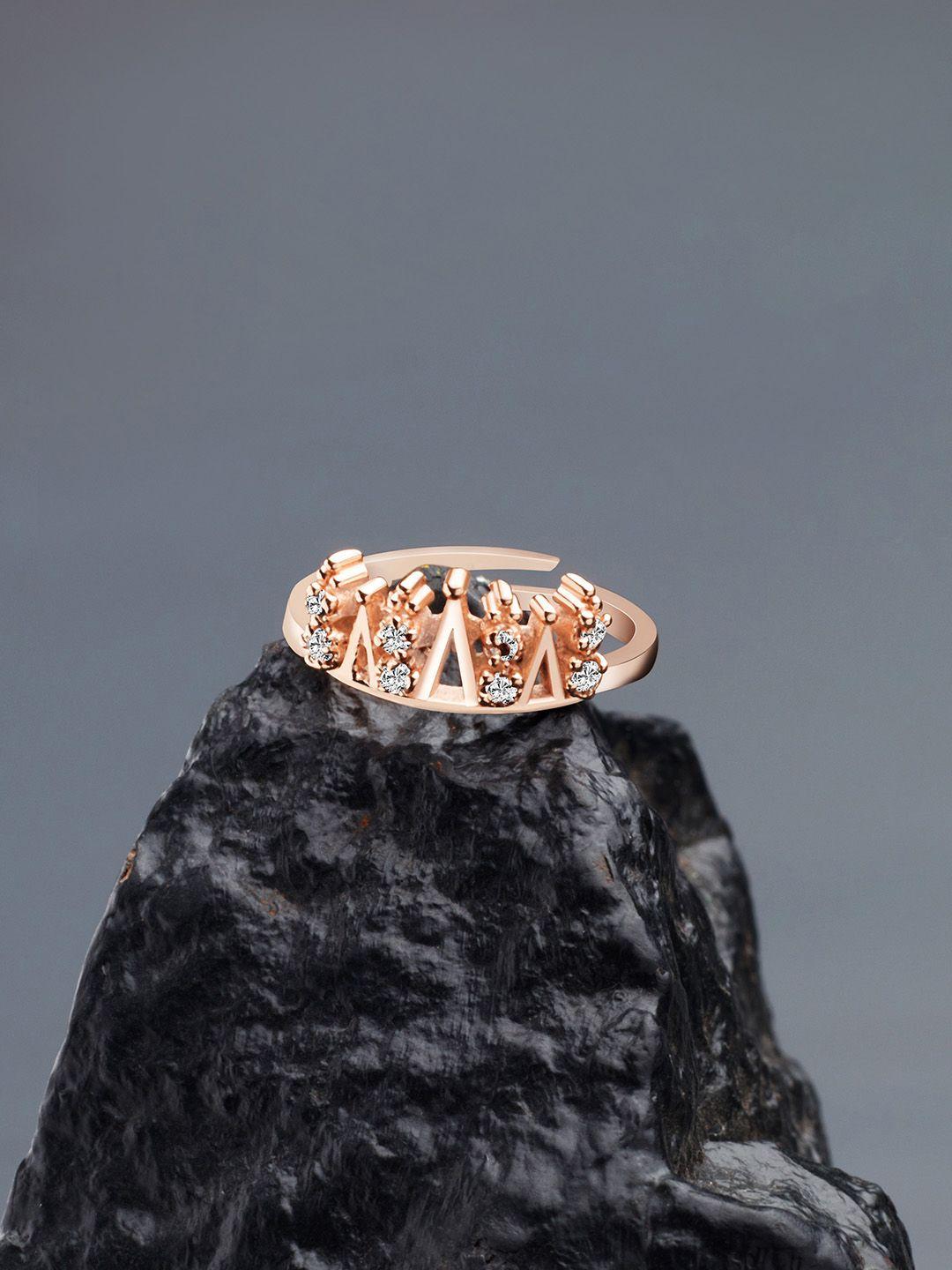 ami rose gold-plated white cz-studded contemporary crown adjustable finger ring
