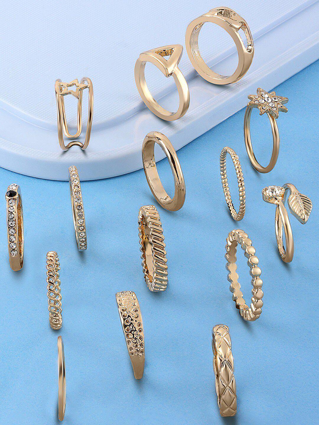 ami set of 15 gold plated contemporary stackable rings