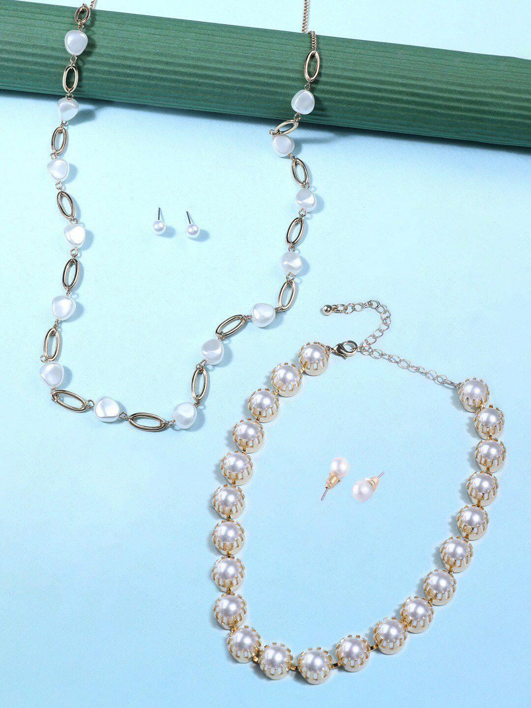 ami set of 2 gold-plated & white pearls jewellery set