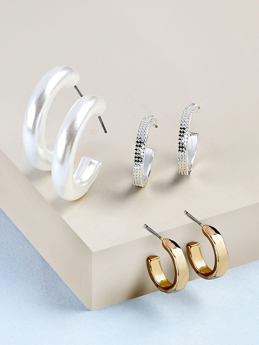 ami set of 3 gold-plated & white circular half hoop earrings