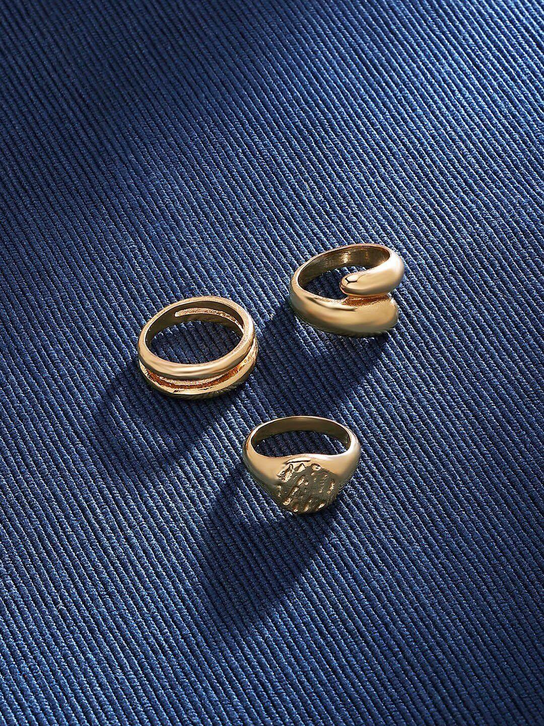 ami set of 3 gold-plated statement adjustable rings