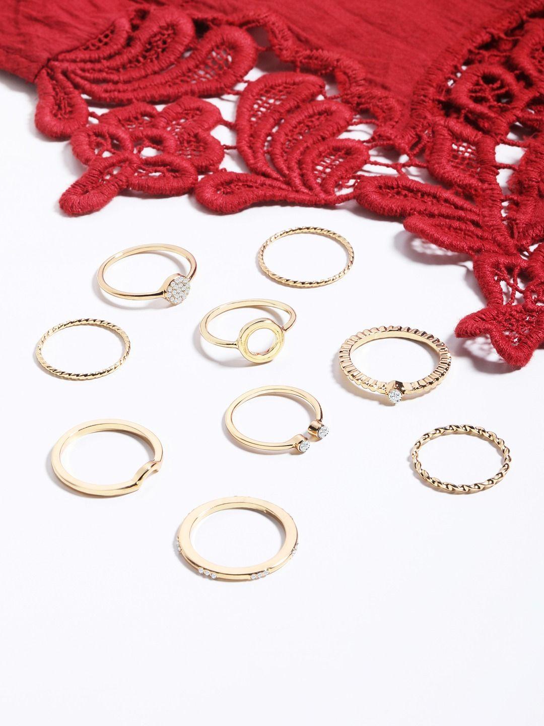 ami set of 9 gold-plated stunning stackable finger rings