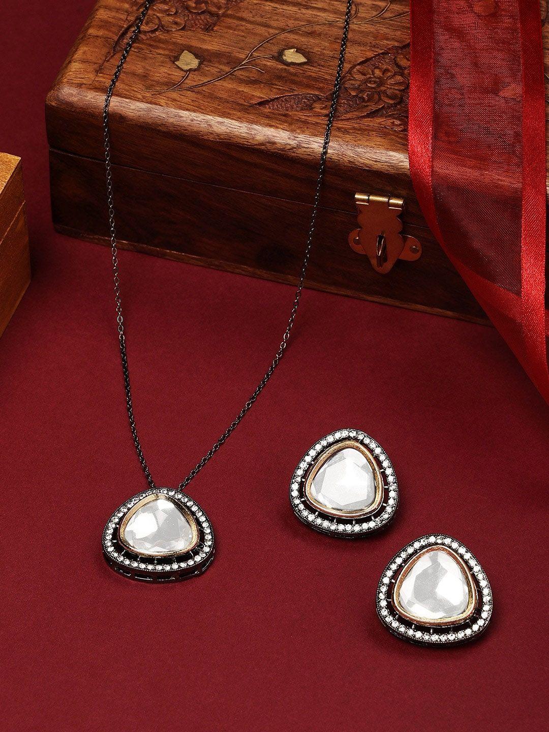 ami silver-plated american diamond-studded jewellery set
