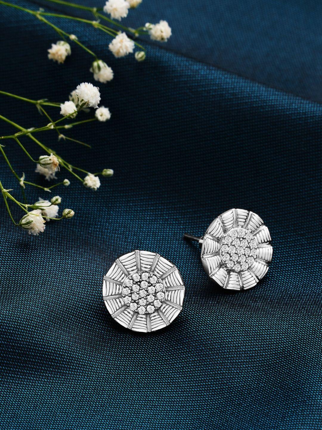 ami silver-plated cz studded contemporary studs earrings