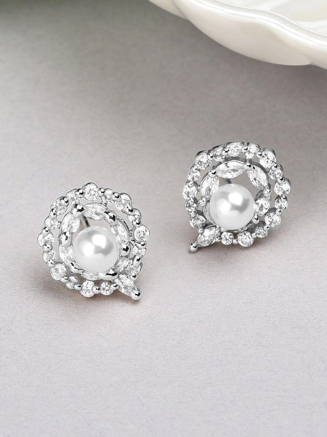 ami silver-plated cz studded contemporary studs earrings