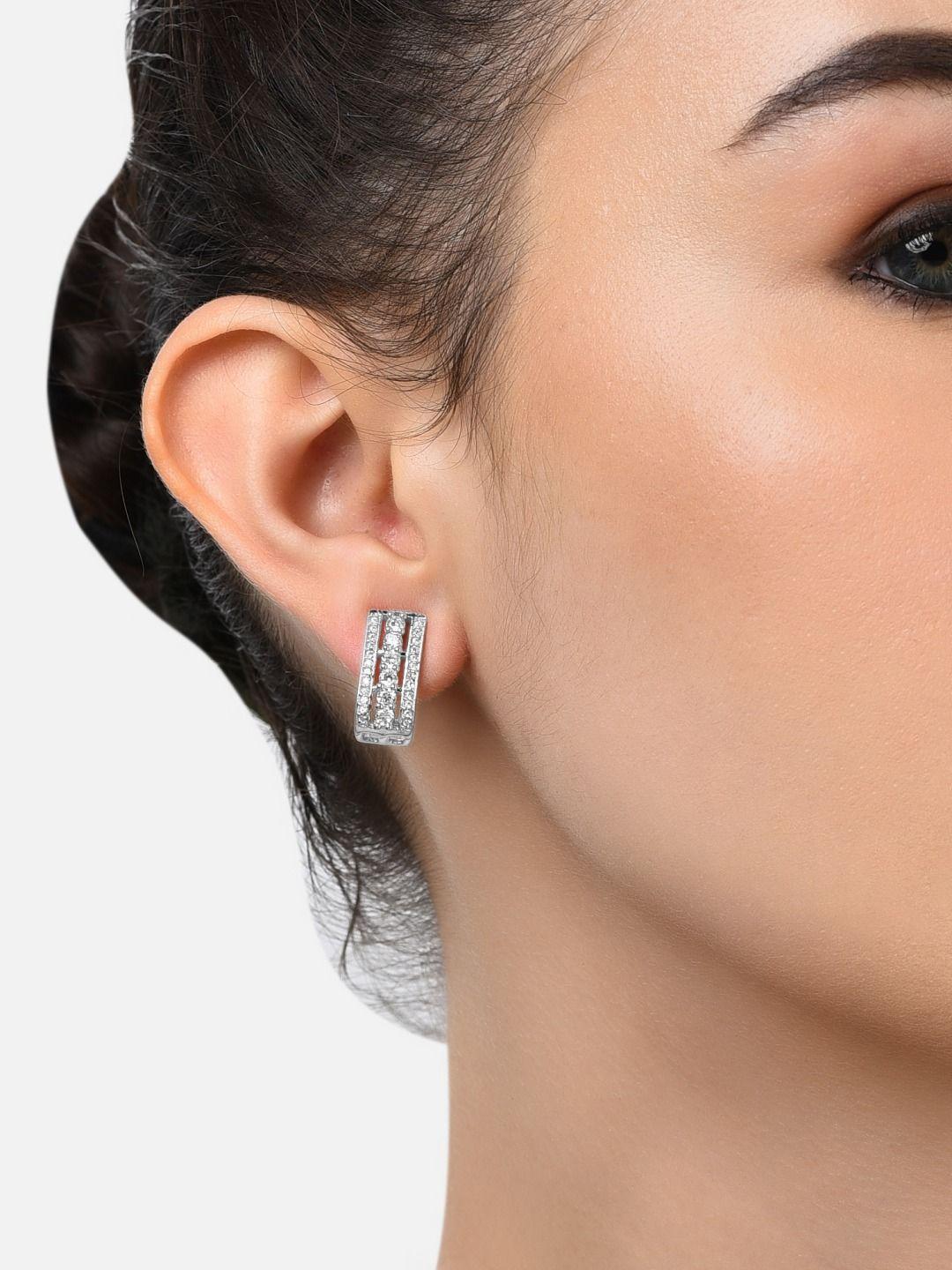 ami silver-toned & white contemporary studs earrings