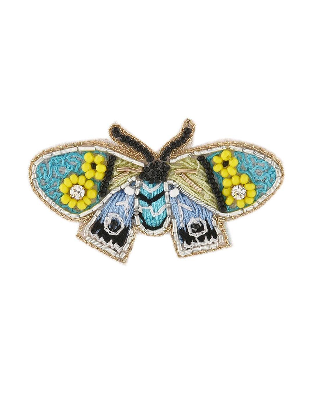 ami stone-studded & beaded butterfly-charm brooch