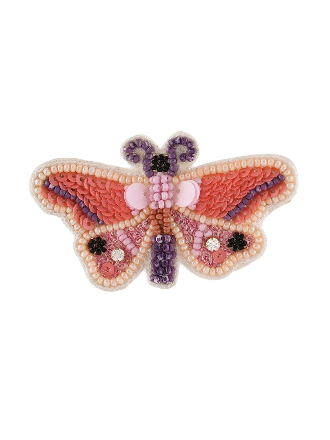 ami stone-studded & beaded butterfly-charm brooch