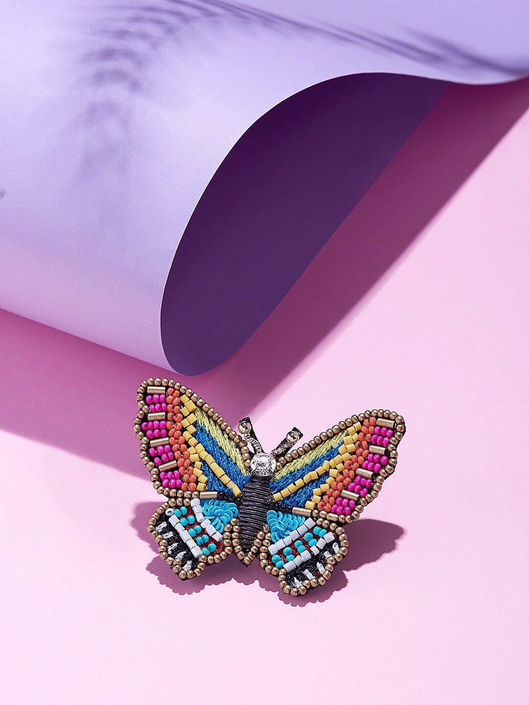 ami stone-studded & beaded butterfly-shaped brooch