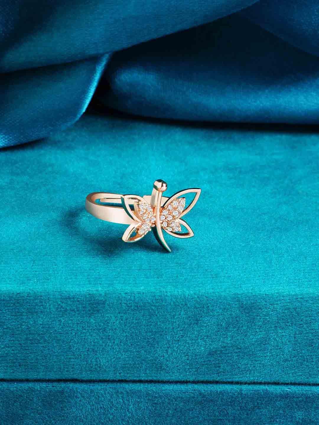 ami woman rose gold & white cubic zirconia contemporary butterfly brass finger ring
