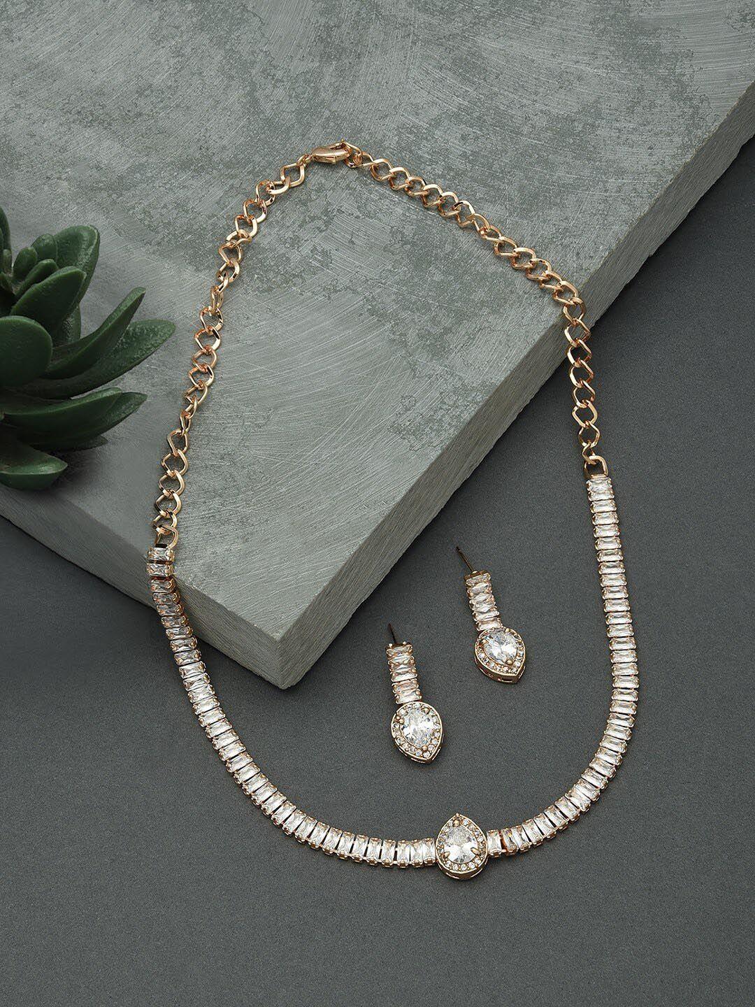 ami women rose gold-plated ad-studded necklace and earrings