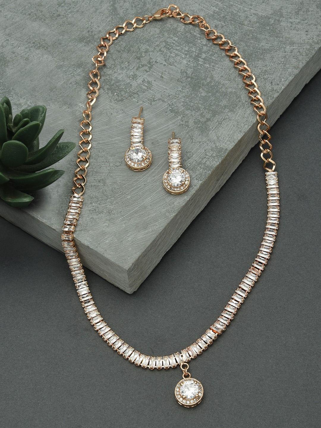 ami women rose gold-toned stone studded jewellery set