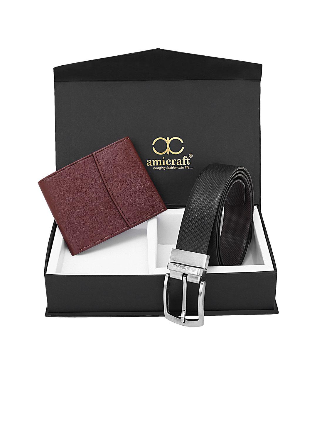 amicraft men black & brown solid accessory gift set