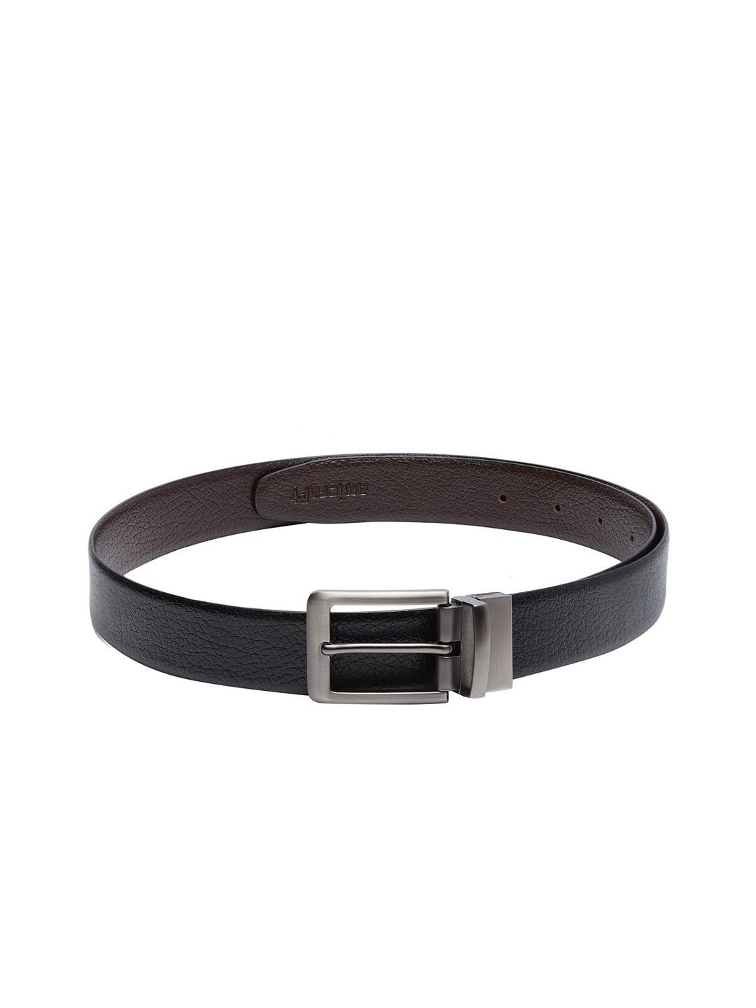 amicraft men black & coffee brown textured reversible leather belt