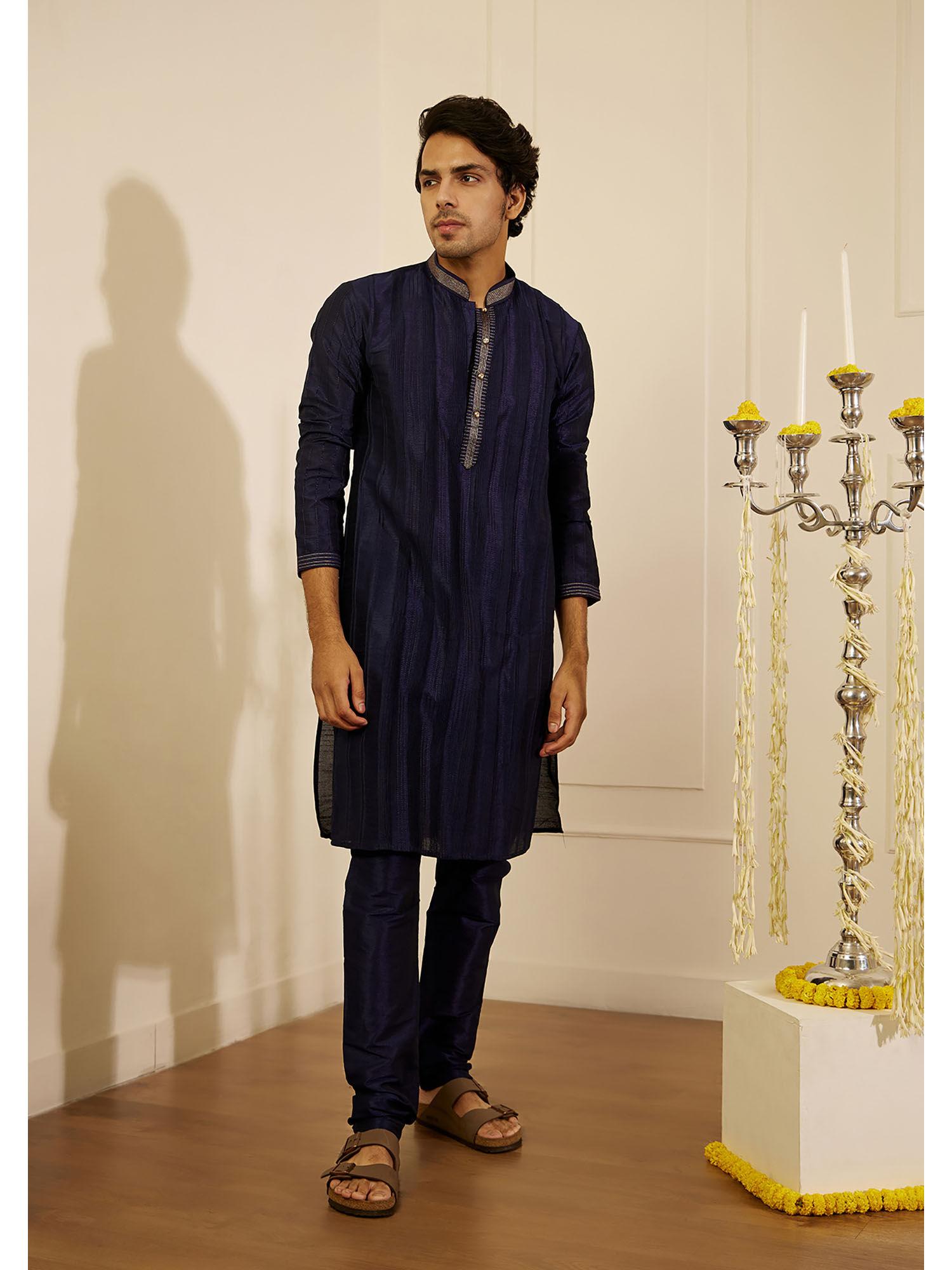 amir silk straight men kurta with pyjama (set of 2)