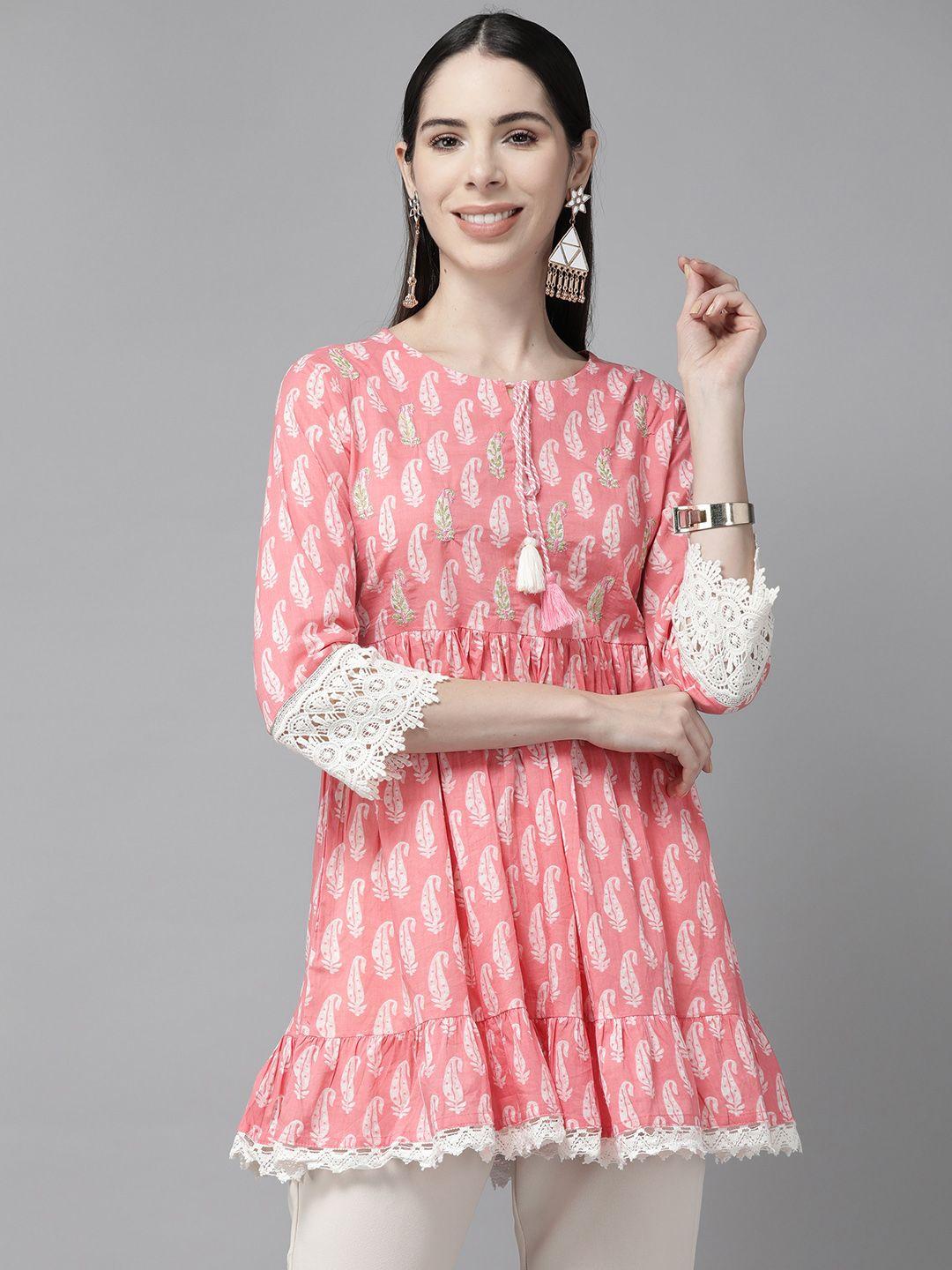 amirah s women pink & white paisley print tunic