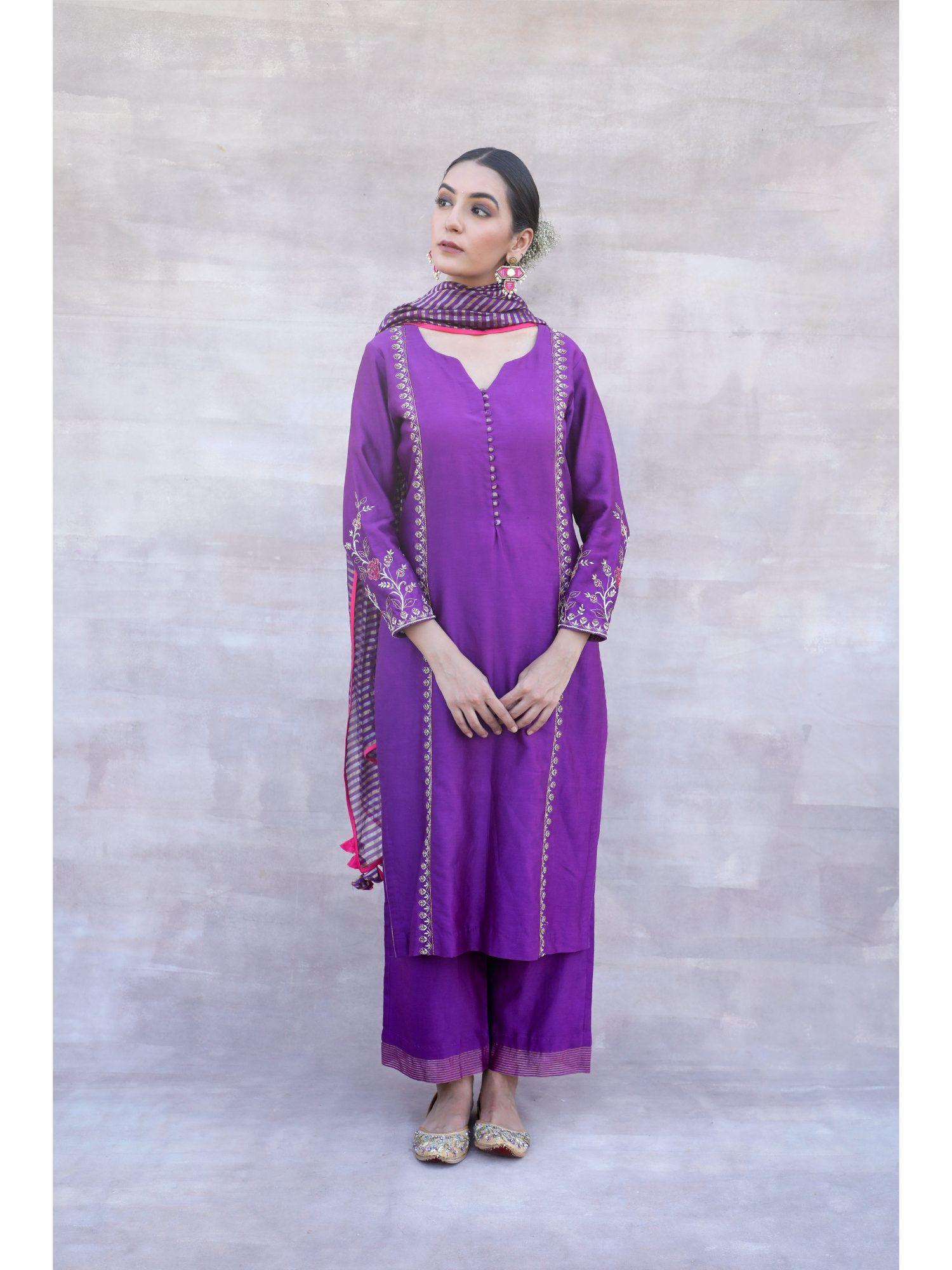 amirah: the elegant purple suit kurta with pant and dupatta (set of 3)