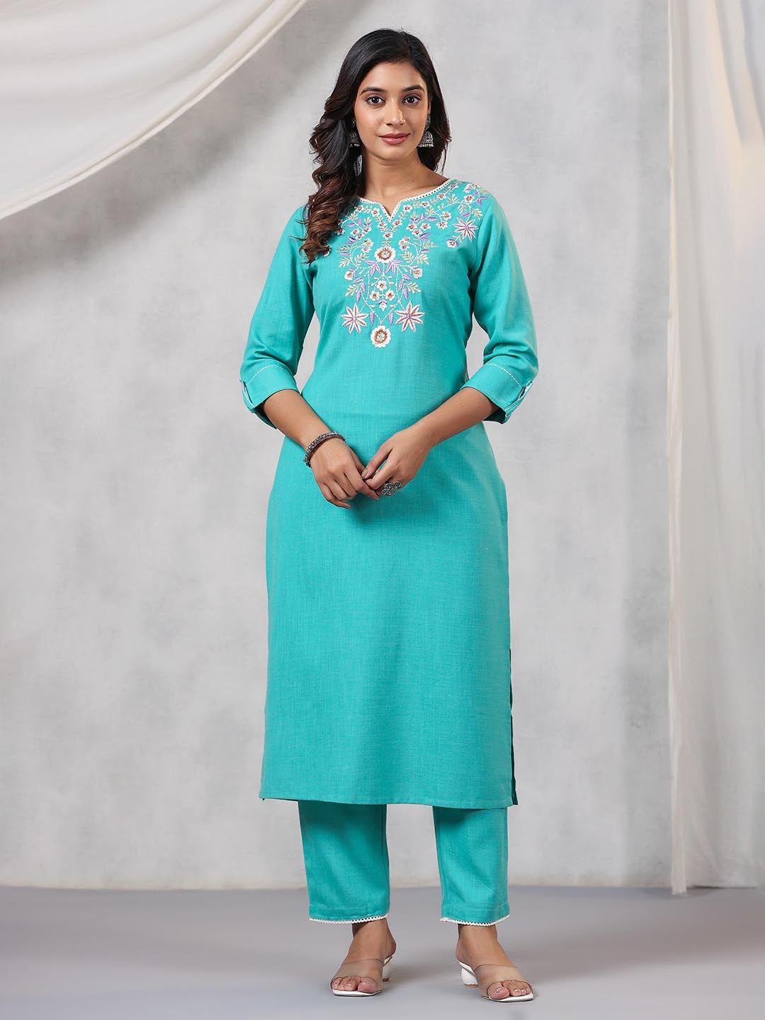amirah s floral embroidered straight kurta with palazzos