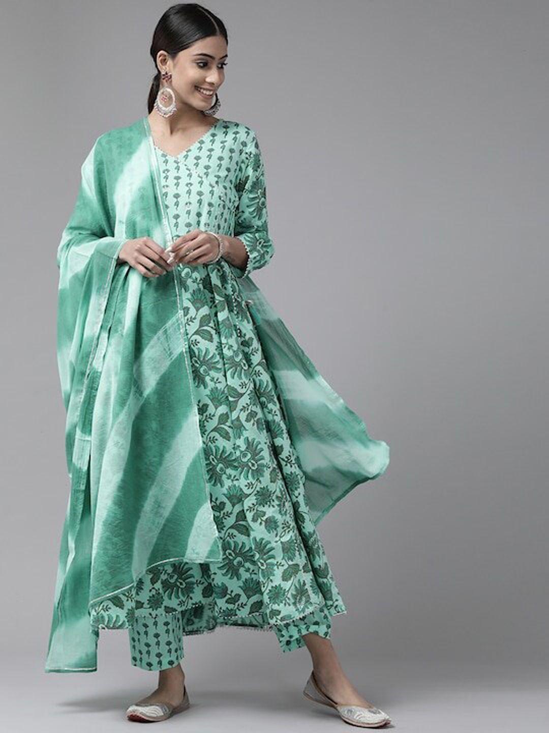 amirah s floral printed angrakha gotta patti pure cotton kurta with trousers & dupatta