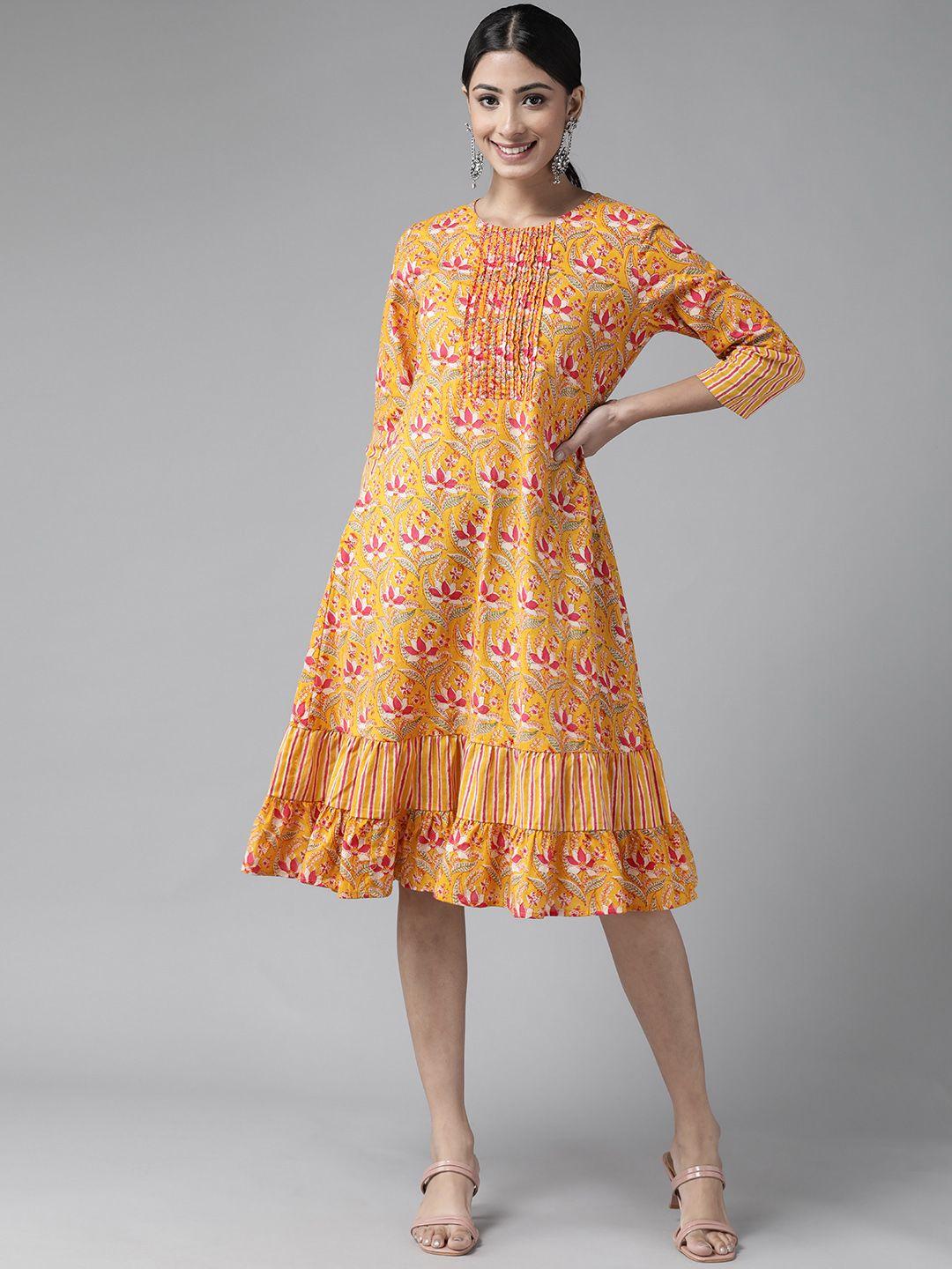amirah s mustard yellow & pink ethnic motifs sequin detail ethnic dress