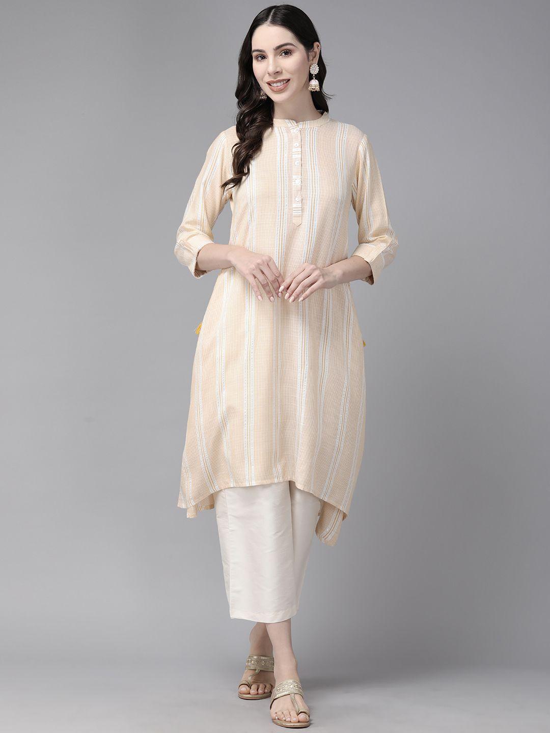 amirah s striped mandarin collar roll-up sleeves kurta