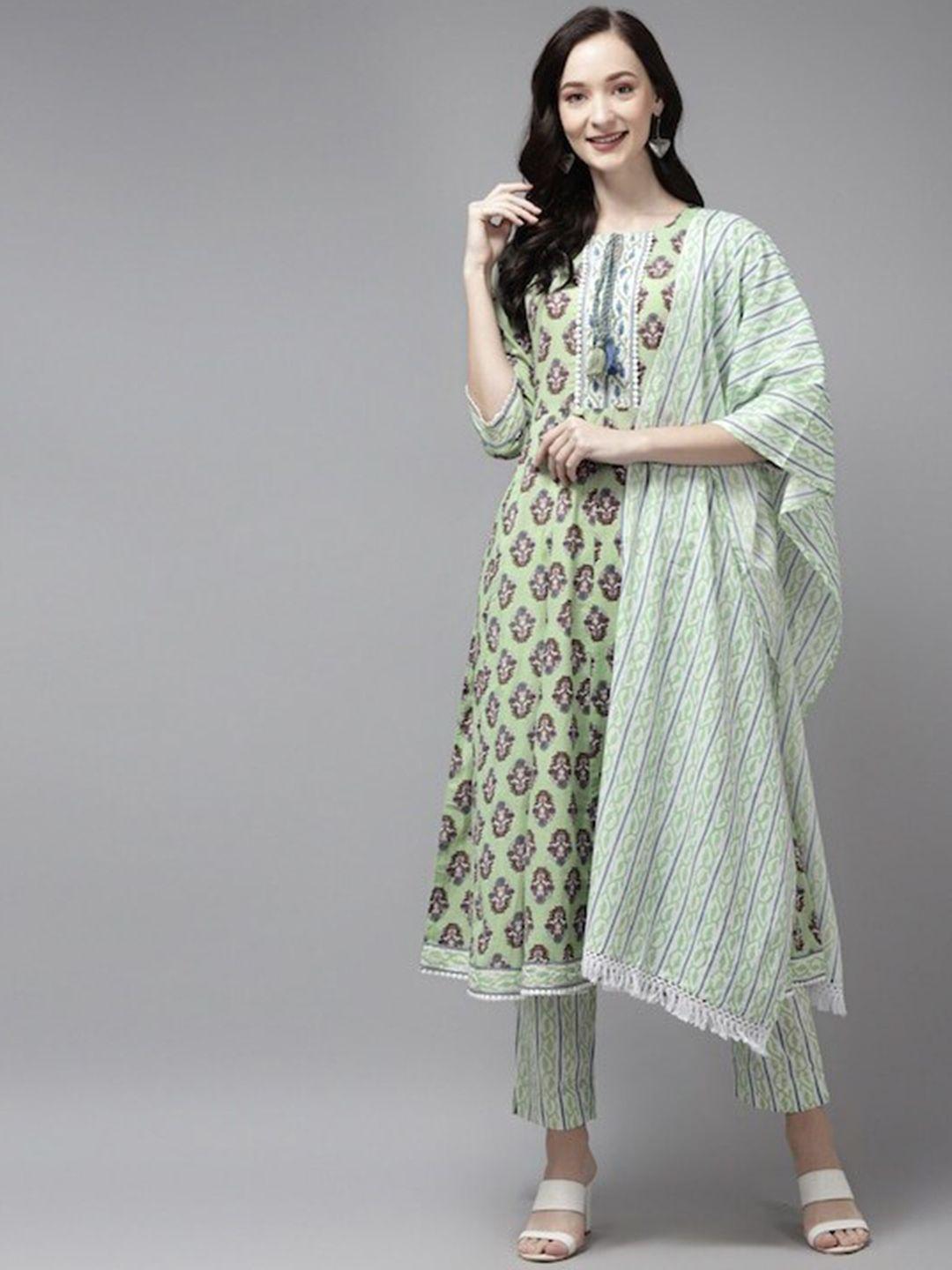 amirah s women floral printed pure cotton kurta with trousers & dupatta