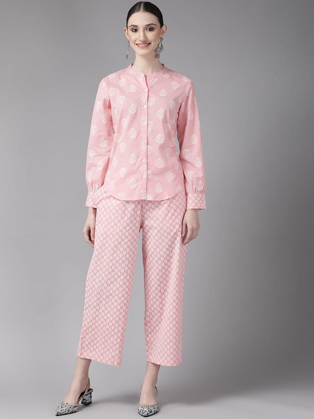 amirah s women pink floral printed pure cotton top with trousers
