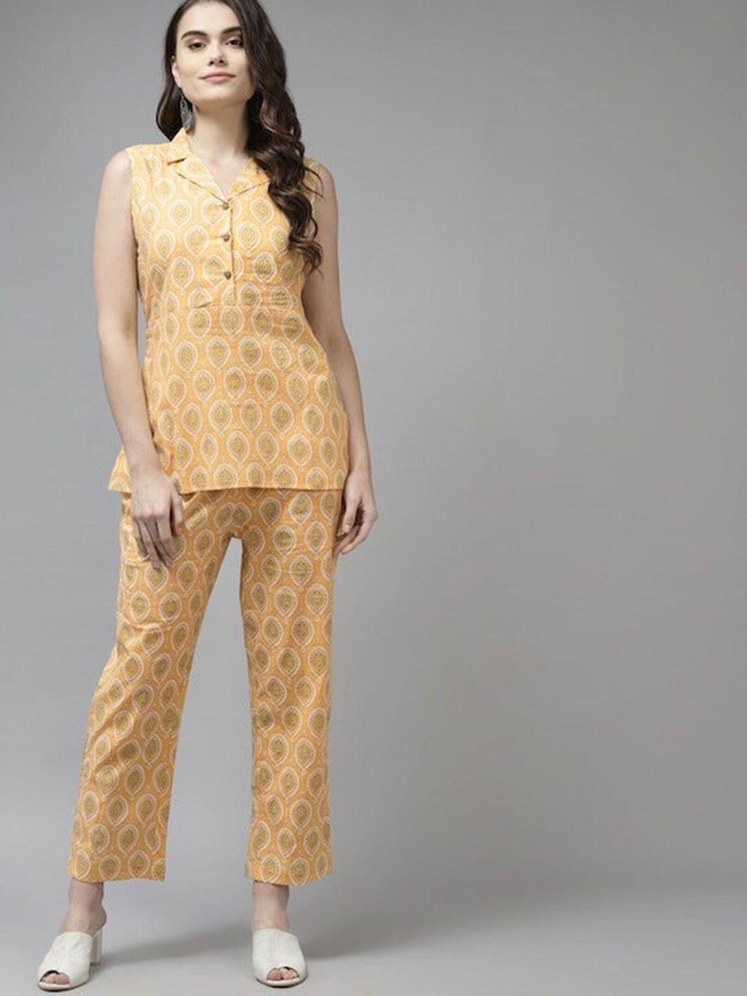 amirah s women printed shirt collar top with trousers