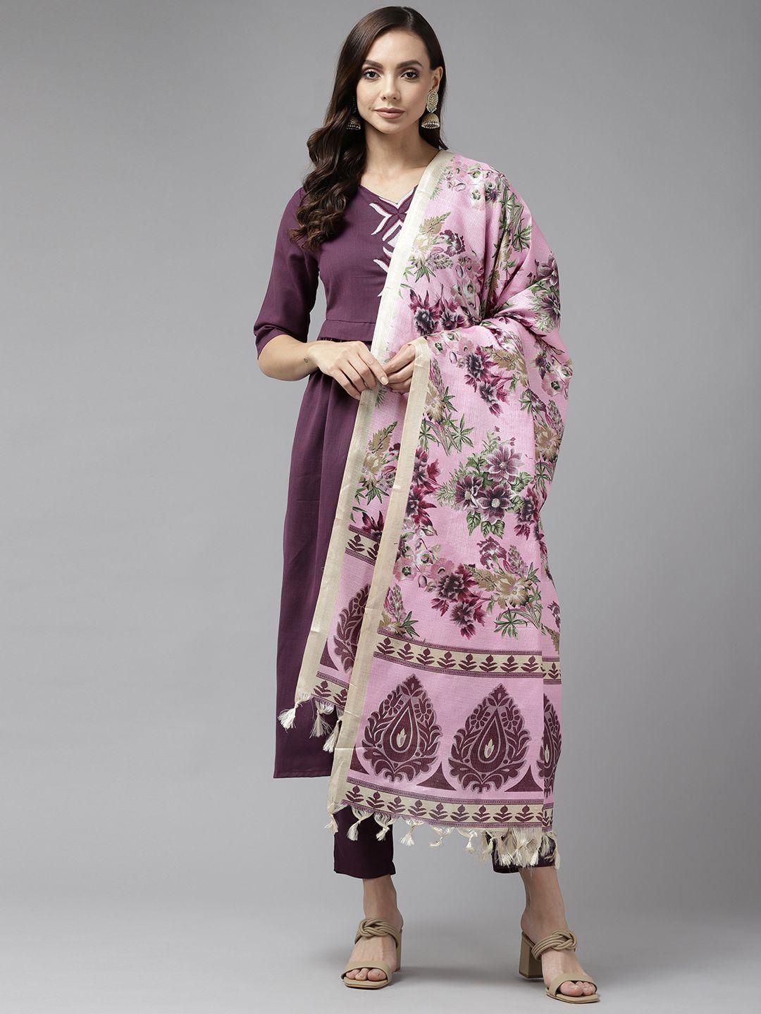 amirah s women purple yoke design kurta with trousers & with dupatta