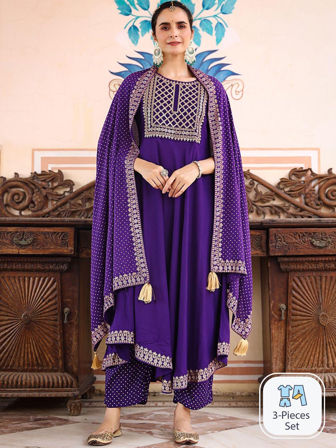 amiras indian ethnic wear sequinned embroidered anarkali kurta with trousers & dupatta