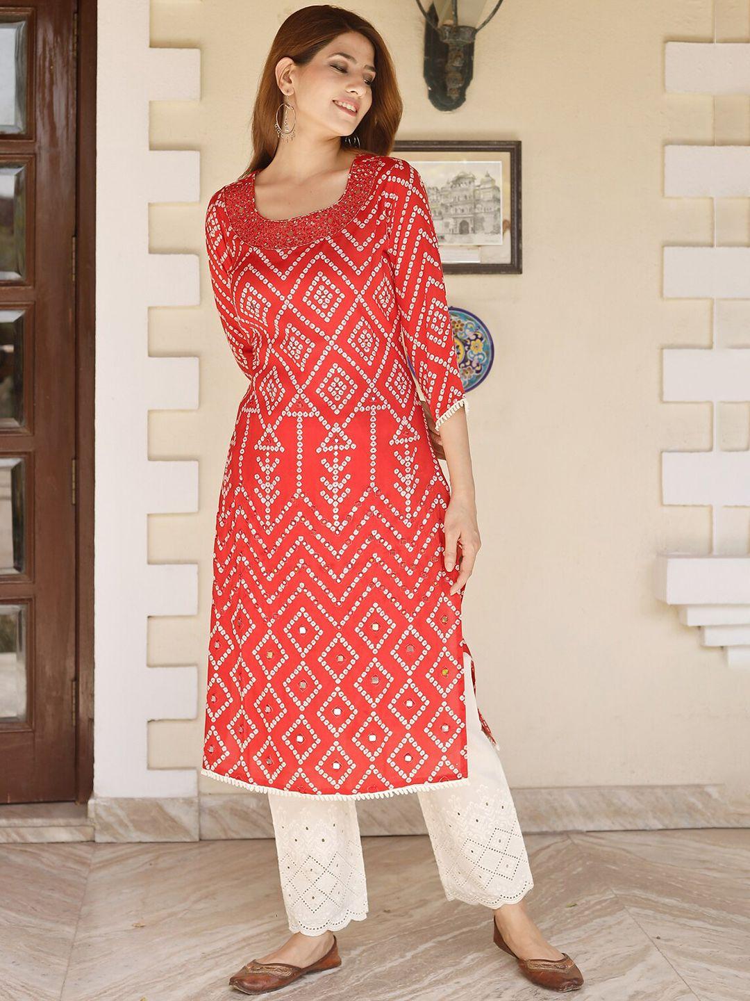 amiras indian ethnic wear bandhani printed mirror work straight kurta with trousers