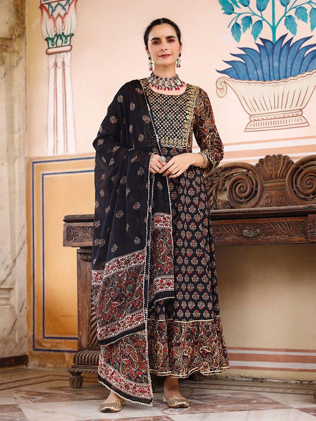 amiras indian ethnic wear ethnic motifs printed sequined cotton ethnic dress & dupatta