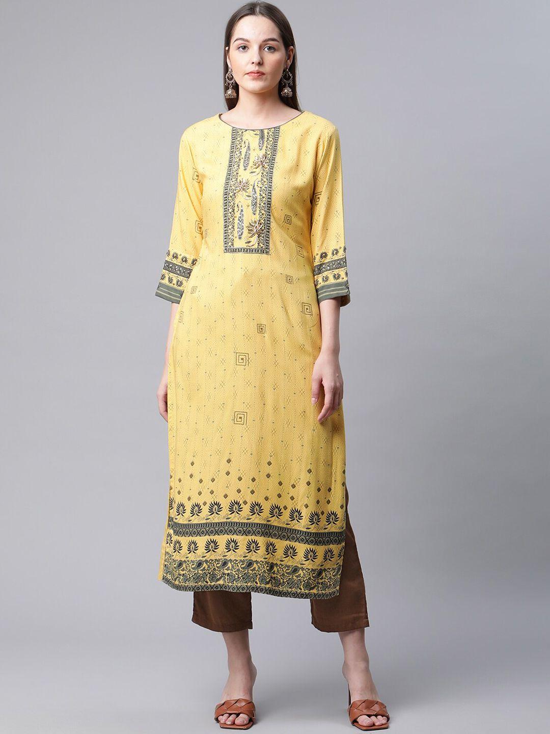 amiras indian ethnic wear ethnic motifs printed zardozi kurta with trousers