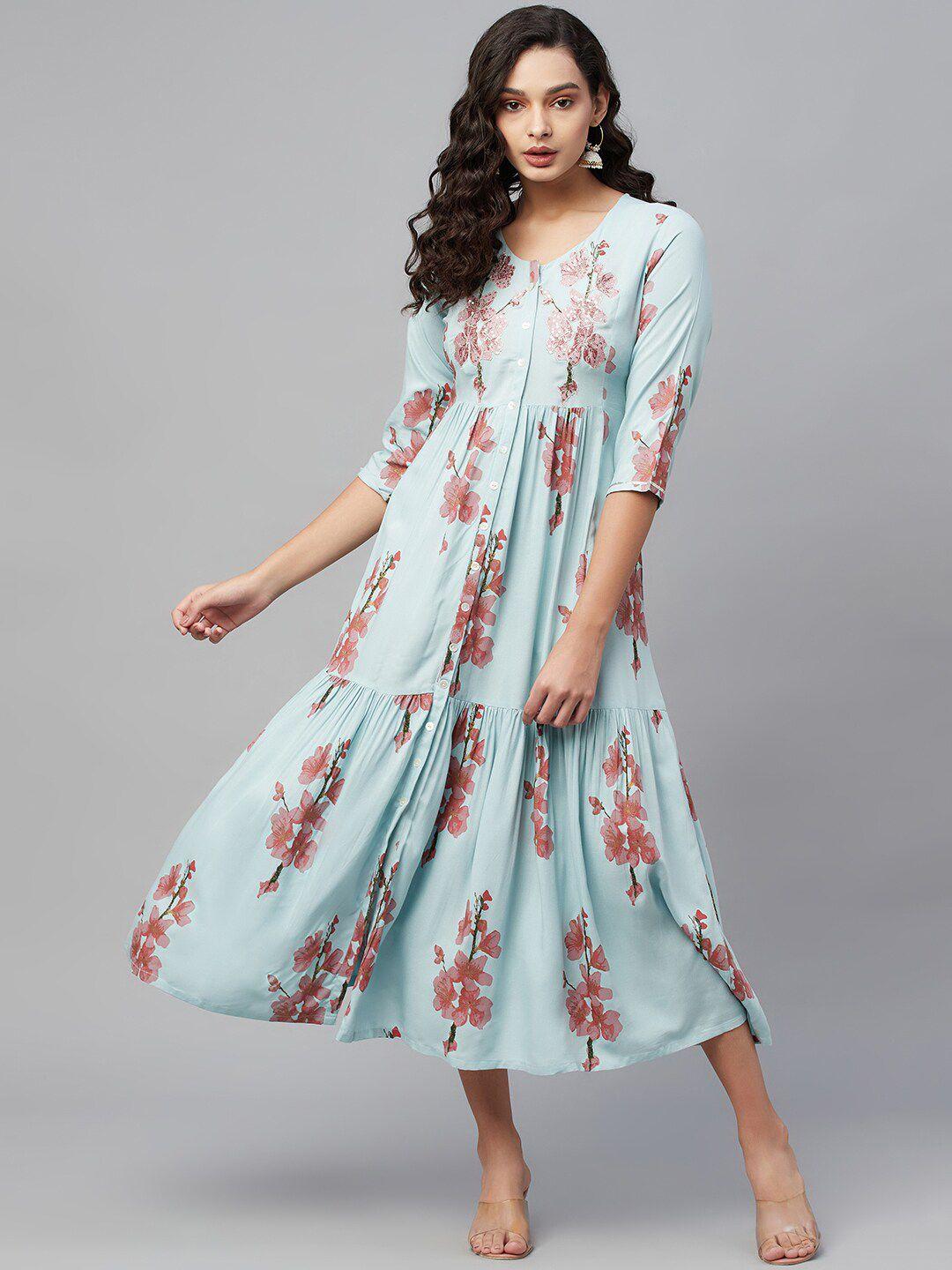amiras indian ethnic wear floral print a-line midi dress