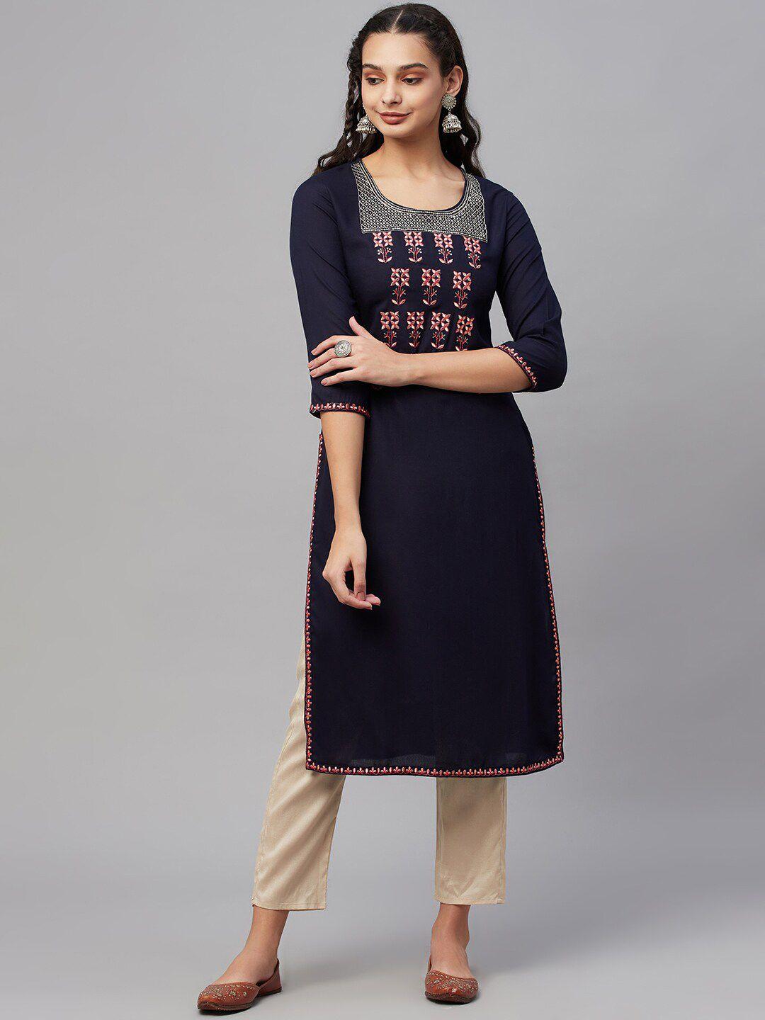 amiras indian ethnic wear floral yoke design thread work kurta